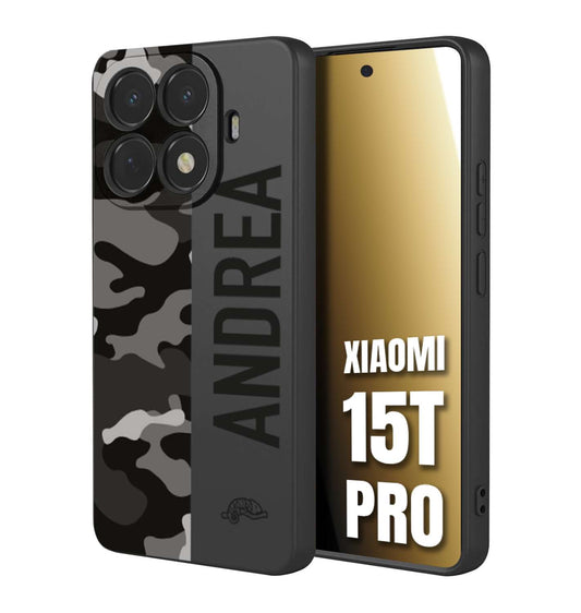 CUSTOMIZZA - Custodia cover nera morbida in tpu compatibile per Xiaomi 15T PRO camouflage mimetico militare personalizzata nome