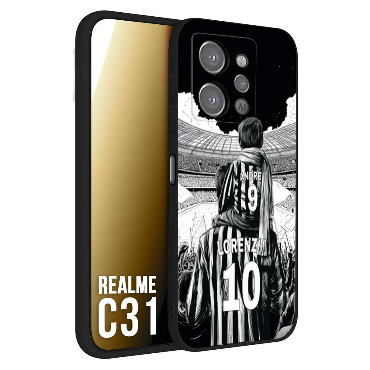 CUSTOMIZZA - Custodia cover nera morbida in tpu compatibile per Realme C31 personalizzata calcio football nome e numero calciatori bianconeri bianca e nera
