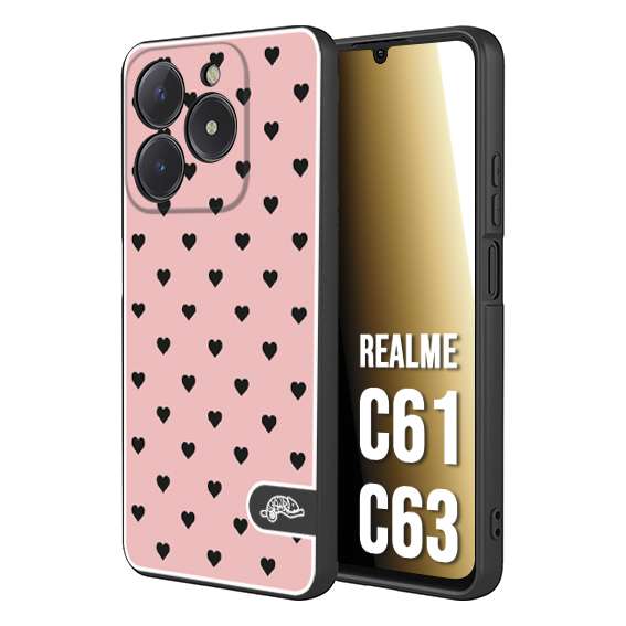CUSTOMIZZA - Custodia cover nera morbida in tpu compatibile per Realme C61 - C63 cuori pois rosa donna pin up vintage