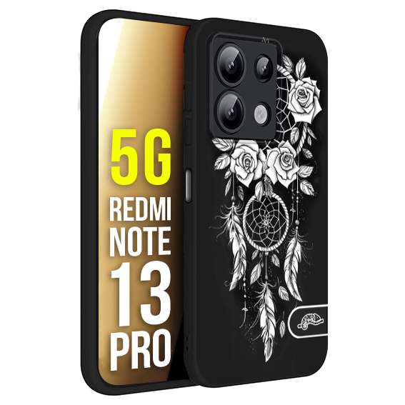 CUSTOMIZZA - Custodia cover nera morbida in tpu compatibile per Xiaomi Redmi Note 13 PRO 5G acchiappasogni dreamcatcher black and white bianco a rilievo disegnato tattoo tatuaggio