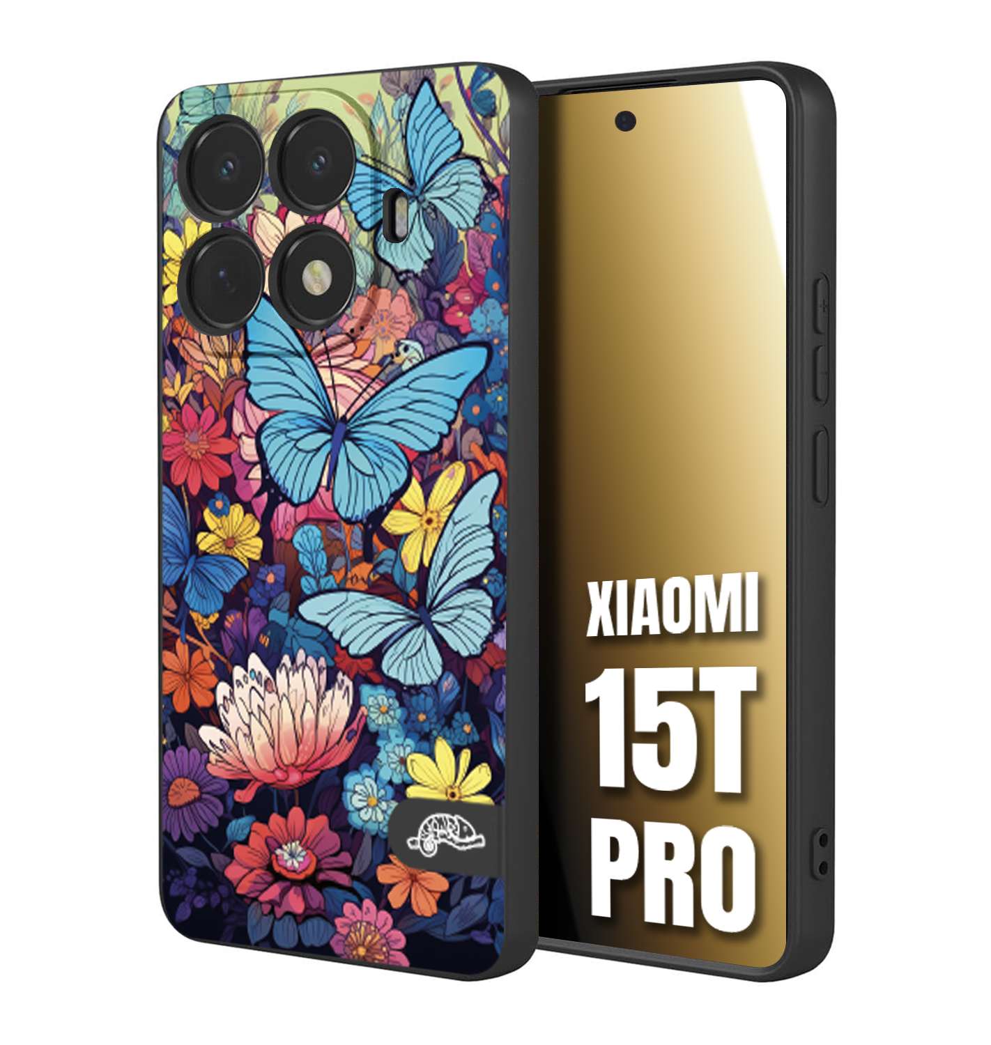 CUSTOMIZZA - Custodia cover nera morbida in tpu compatibile per Xiaomi 15T PRO farfalle butterfly moderno donna disegnate gialla blu rosa
