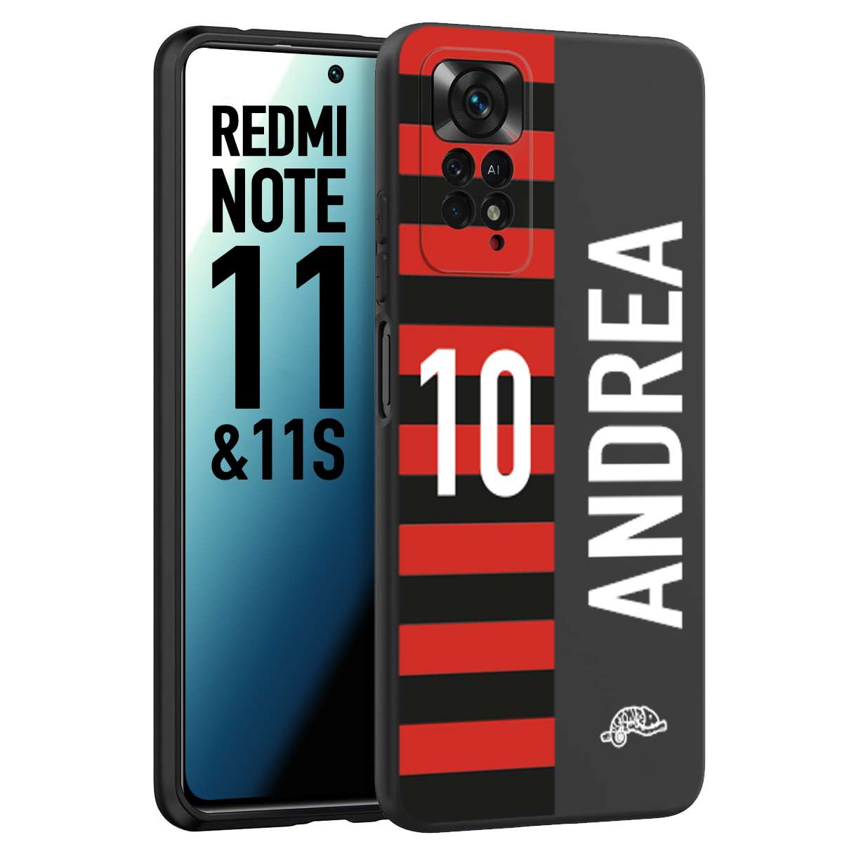 CUSTOMIZZA - Custodia cover nera morbida in tpu compatibile per Xiaomi Redmi Note 11 -  Note 11S personalizzata calcio football nome e numero calciatori rossonera