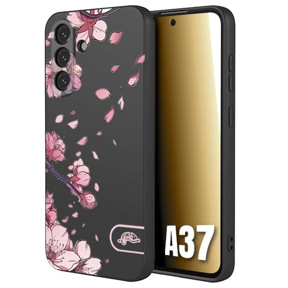 CUSTOMIZZA - Custodia cover nera morbida in tpu compatibile per Samsung A37 giapponese fiori di ciliegio in fiore a rilievo disegnata tattoo