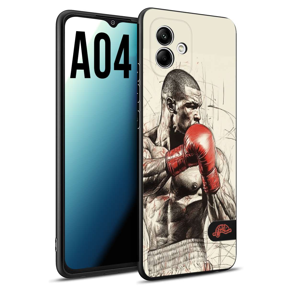 CUSTOMIZZA - Custodia cover nera morbida in tpu compatibile per Samsung A04 pugilato pugili disegno tattoo guantoni box sport ring