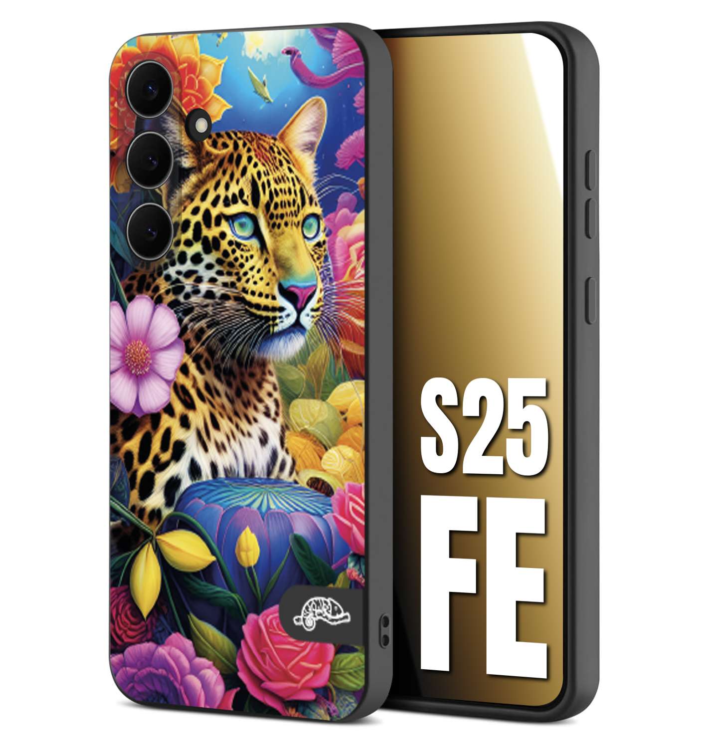 CUSTOMIZZA - Custodia cover nera morbida in tpu compatibile per Samsung S25 FE astratti donna flower fantasia leopardo ghepardo animali colorati