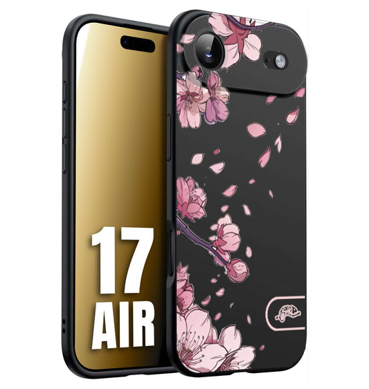 CUSTOMIZZA - Custodia cover nera morbida in tpu compatibile per iPhone 17 AIR giapponese fiori di ciliegio in fiore a rilievo disegnata tattoo