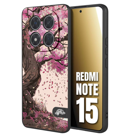 CUSTOMIZZA - Custodia cover nera morbida in tpu compatibile per Xiaomi Redmi Note 15 giapponese colori morbidi fiori di ciliegio rosa disegnata