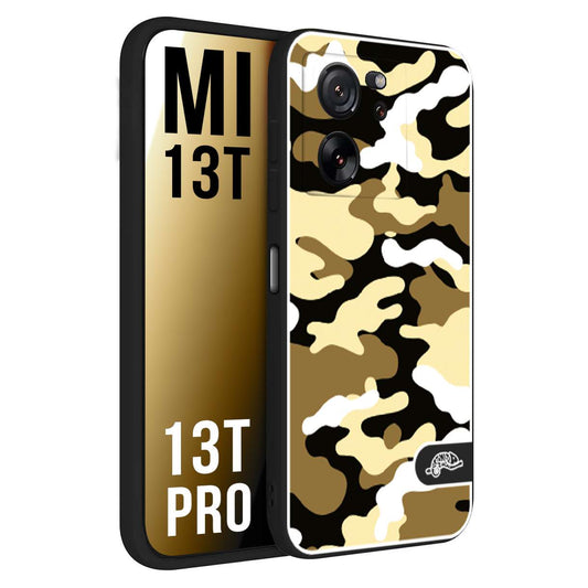 CUSTOMIZZA - Custodia cover nera morbida in tpu compatibile per Xiaomi 13T - 13T PRO camouflage mimetico militare giallo desert brown