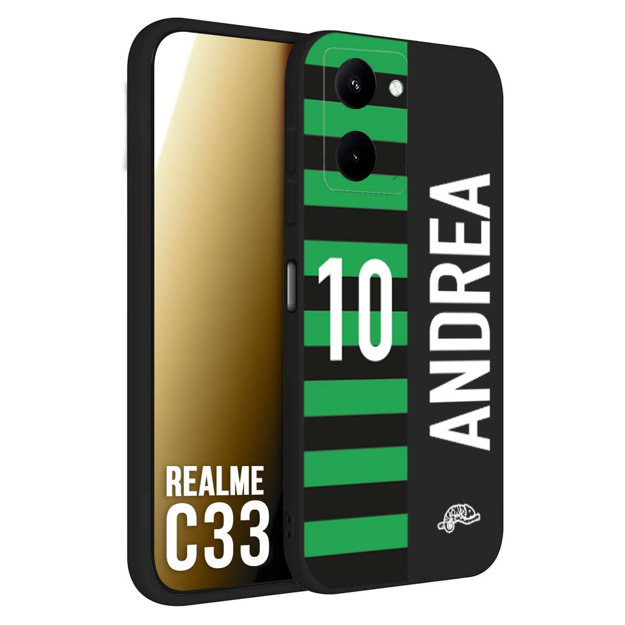 CUSTOMIZZA - Custodia cover nera morbida in tpu compatibile per Oppo Realme C33 personalizzata calcio football nome e numero calciatori neroverde