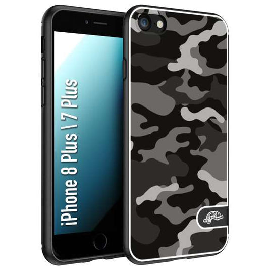 CUSTOMIZZA - Custodia cover nera morbida in tpu compatibile per iPhone 7 Plus - 8 plus camouflage mimetico militare nero black grigio