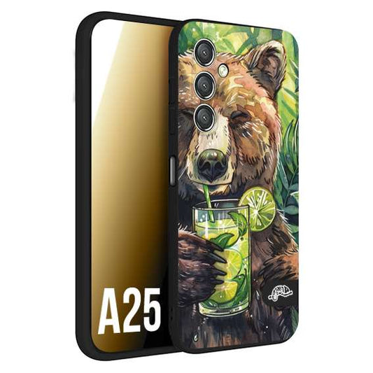 CUSTOMIZZA - Custodia cover nera morbida in tpu compatibile per Samsung A25 estate disegnata cocktails animali simpatici orso bear negroni