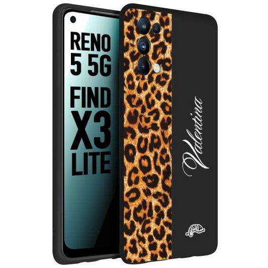 CUSTOMIZZA - Custodia cover nera morbida in tpu compatibile per Oppo Reno 5 5G custom nome scritta leopardato maculato donna marrone leopard