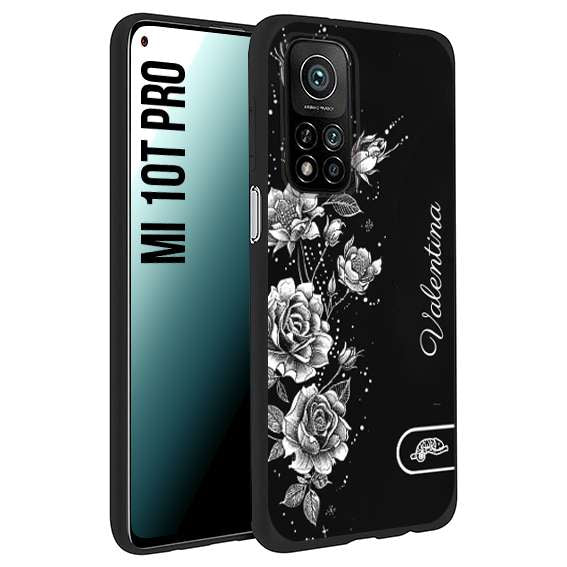 CUSTOMIZZA - Custodia cover nera morbida in tpu compatibile per Xiaomi Mi 10T PRO a rilievo soft touch personalizzata nome rose fiori donna