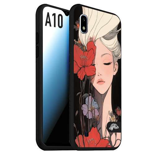 CUSTOMIZZA - Custodia cover nera morbida in tpu compatibile per Samsung A10 woman flower Fantasia Floreale Design Donna e Fiori, Retro Artistico