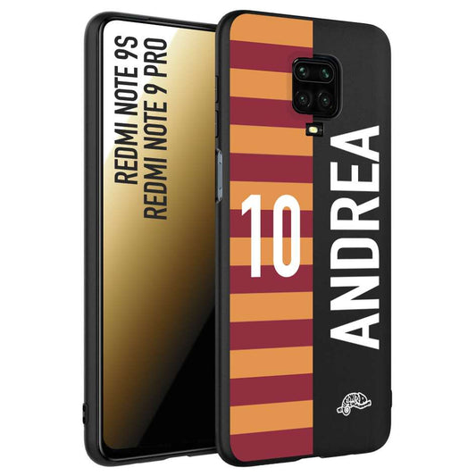 CUSTOMIZZA - Custodia cover nera morbida in tpu compatibile per Xiaomi Redmi Note 9S - Note 9 PRO personalizzata calcio football nome e numero calciatori giallo rossi