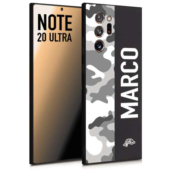 CUSTOMIZZA - Custodia cover nera morbida in tpu compatibile per Samsung NOTE 20 ULTRA camouflage mimetico militare personalizzata nome bianco