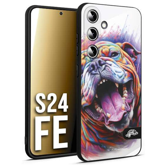 CUSTOMIZZA - Custodia cover nera morbida in tpu compatibile per Samsung S24 FE animali color bulldog cane dog colori vibranti disegnato schizzo