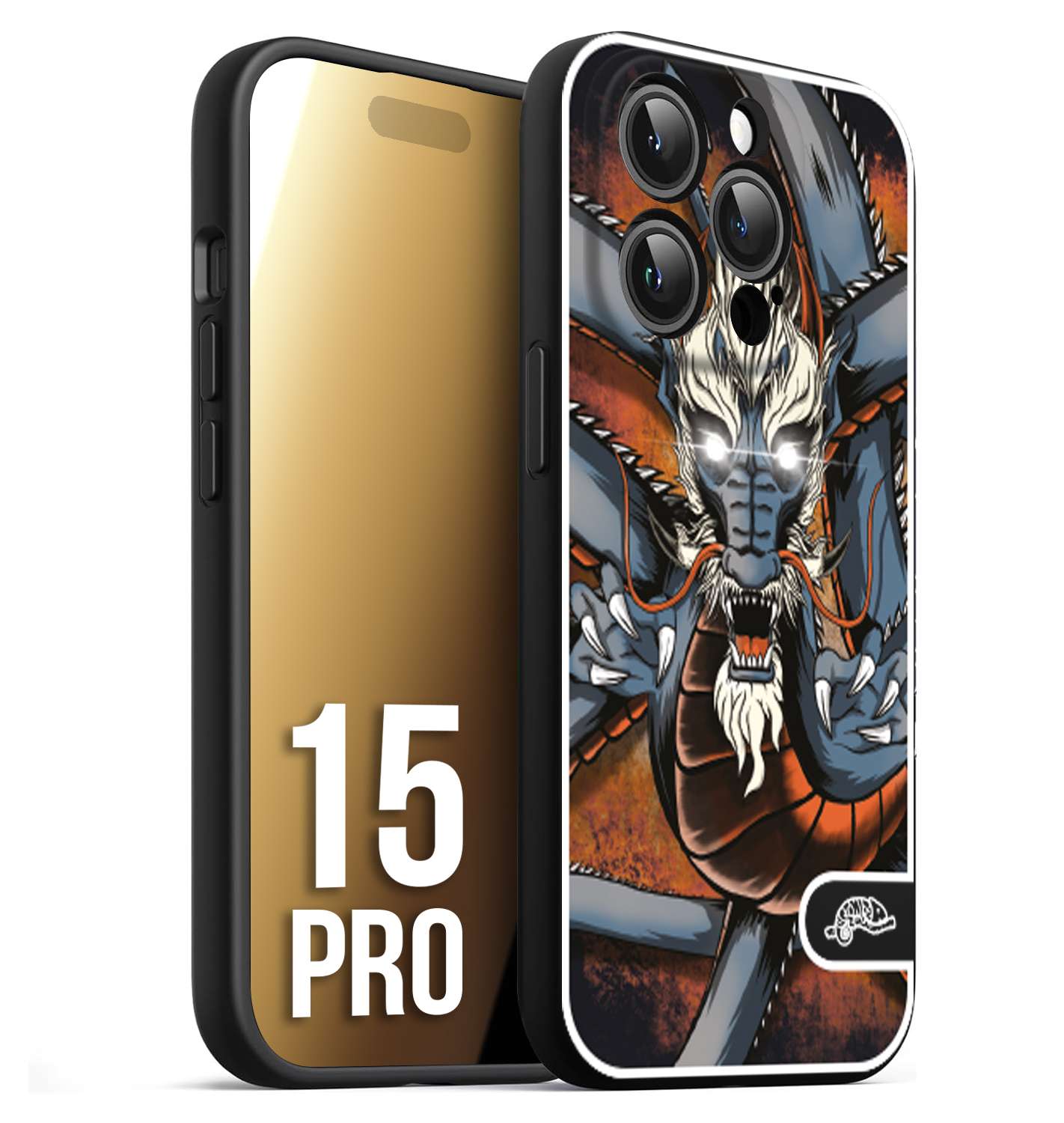 CUSTOMIZZA - Custodia cover nera morbida in tpu compatibile per iPhone 15 PRO drago giapponese tattoo japan dragon