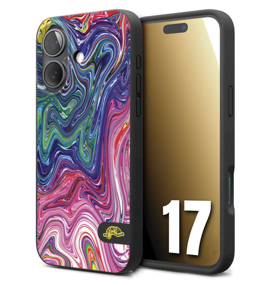 CUSTOMIZZA - Custodia cover nera morbida in tpu compatibile per iPhone 17 colorata fantasia vortice marmo arcobaleno rosa blu fucsia