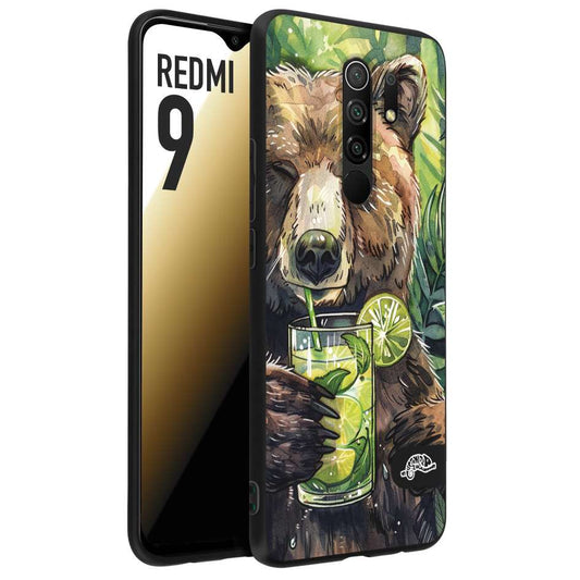 CUSTOMIZZA - Custodia cover nera morbida in tpu compatibile per Xiaomi Redmi 9 fiori estate disegnata cocktails animali simpatici orso bear negroni
