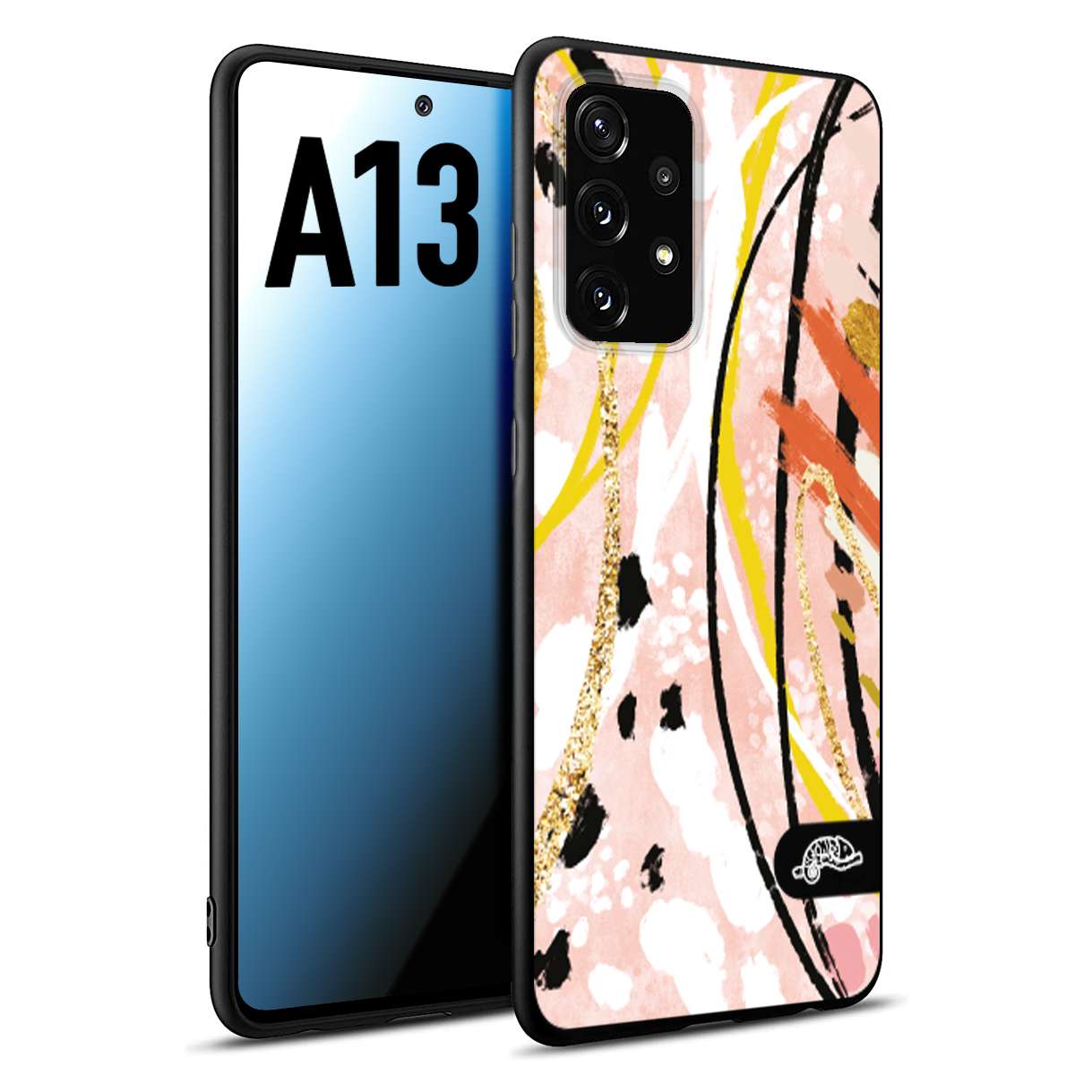 CUSTOMIZZA - Custodia cover nera morbida in tpu compatibile per Samsung A13 fiori astratti donna zebrato leopardato fantasia dorata gialla rosa colorata