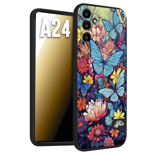 CUSTOMIZZA - Custodia cover nera morbida in tpu compatibile per Samsung A24 farfalle butterfly moderno donna disegnate gialla blu rosa