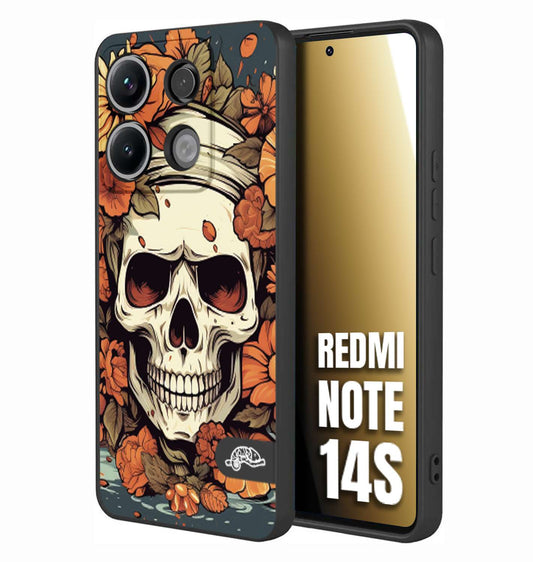 CUSTOMIZZA - Custodia cover nera morbida in tpu compatibile per Xiaomi Redmi Note 14S teschio skull flowers fiori tattoo disegnato alta definizione