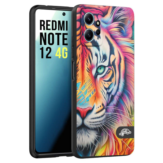 CUSTOMIZZA - Custodia cover nera morbida in tpu compatibile per Xiaomi Redmi Note 12 4G animali color tigre tiger viso colori vibranti disegnato schizzo
