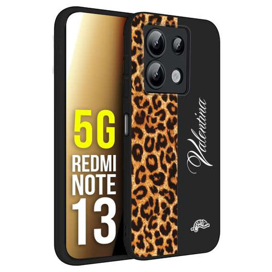 CUSTOMIZZA - Custodia cover nera morbida in tpu compatibile per Xiaomi Redmi Note 13 5G custom nome scritta leopardato maculato donna marrone leopard