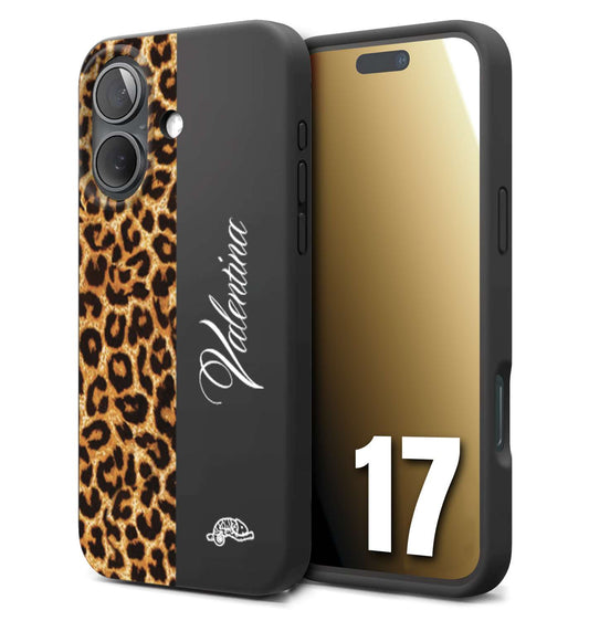 CUSTOMIZZA - Custodia cover nera morbida in tpu compatibile per iPhone 17 custom nome scritta leopardato maculato donna marrone leopard