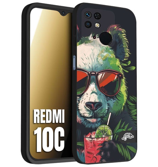 CUSTOMIZZA - Custodia cover nera morbida in tpu compatibile per Xiaomi Redmi 10C estate disegnata cocktails animali simpatici panda mojito