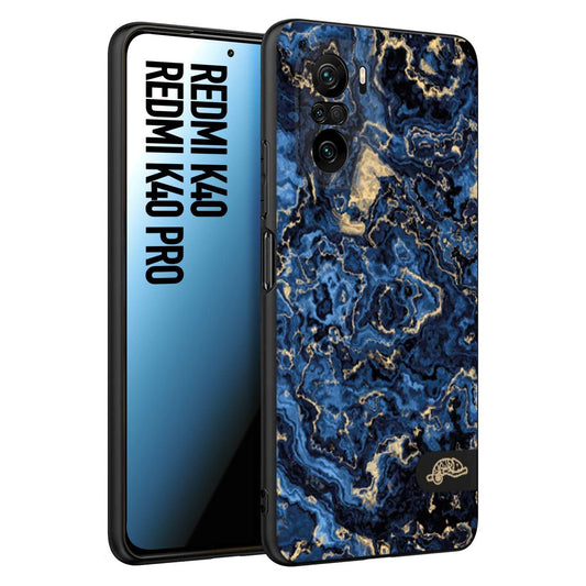 CUSTOMIZZA - Custodia cover nera morbida in tpu compatibile per Xiaomi Redmi K40 - K40 Pro effetto marmo marble blu venature dorato psichedelico