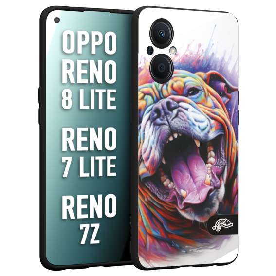 CUSTOMIZZA - Custodia cover nera morbida in tpu compatibile per Oppo Reno 7 Lite - 8 Lite - 7Z animali color bulldog cane dog colori vibranti disegnato schizzo