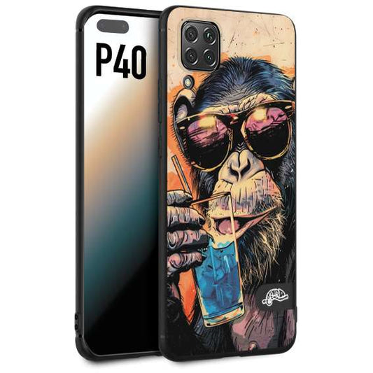 CUSTOMIZZA - Custodia cover nera morbida in tpu compatibile per Huawei P40 estate disegnata cocktails animali simpatici scimmia monkey negroni