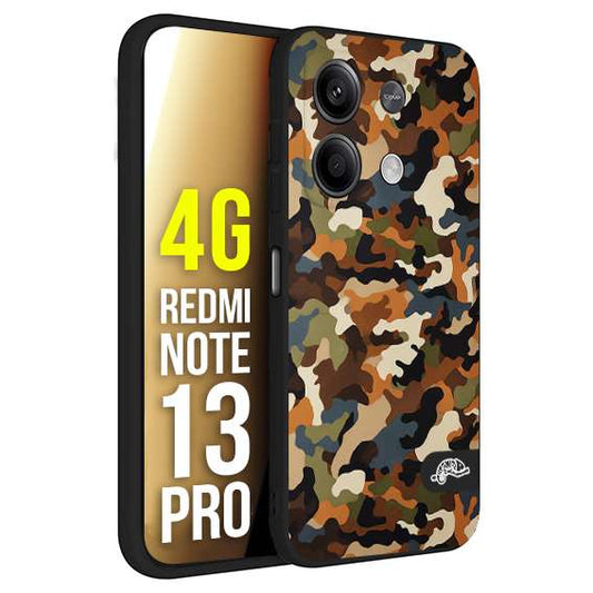 CUSTOMIZZA - Custodia cover nera morbida in tpu compatibile per Xiaomi Redmi Note 13 PRO 4G camouflage mimetico militare moderno blu marrone beige