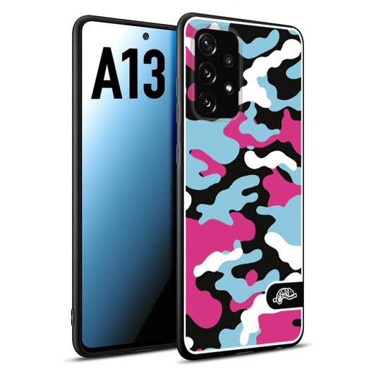CUSTOMIZZA - Custodia cover nera morbida in tpu compatibile per Samsung A13 camouflage mimetico militare fucsia celeste