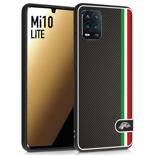 CUSTOMIZZA - Custodia cover nera morbida in tpu compatibile per Xiaomi Mi 10 LITE effetto fibra di carbonio bandiera Italia made in Italy