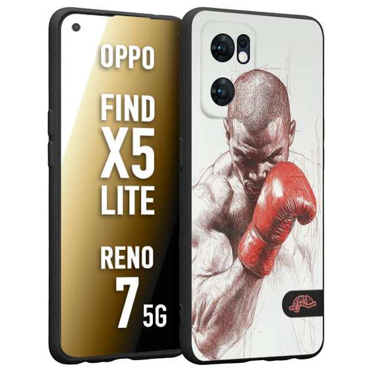 CUSTOMIZZA - Custodia cover nera morbida in tpu compatibile per Oppo Reno 7 - Find X5 LITE pugilato pugili disegno tattoo guantoni box sport primo piano