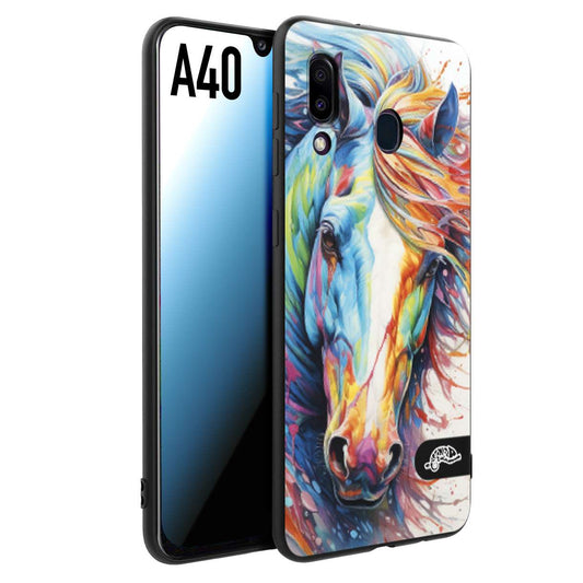 CUSTOMIZZA - Custodia cover nera morbida in tpu compatibile per Samsung A40 animali color cavallo horse viso colori vibranti disegnato schizzo