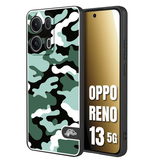 CUSTOMIZZA - Custodia cover nera morbida in tpu compatibile per Oppo Reno 13 5G camouflage mimetico militare verde green