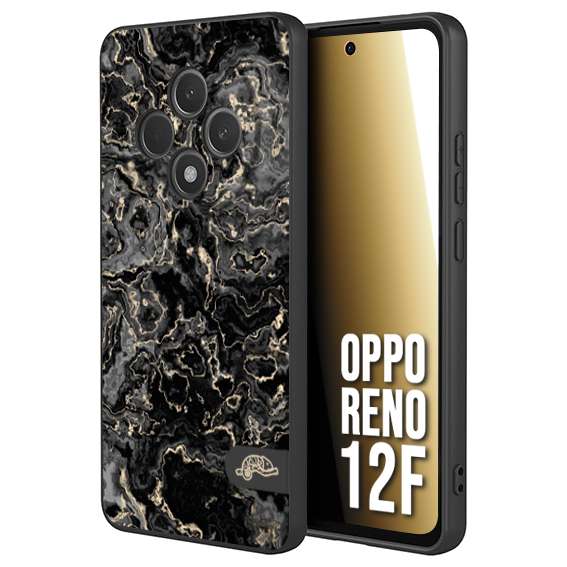 CUSTOMIZZA - Custodia cover nera morbida in tpu compatibile per Oppo Reno 12F effetto marmo marble nero black venature dorato pietra