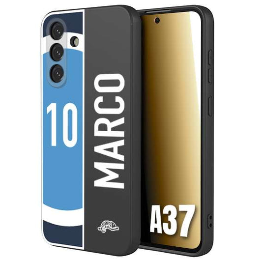 CUSTOMIZZA - Custodia cover nera morbida in tpu compatibile per Samsung A37 personalizzata calcio football nome e numero calciatori biancoazzurri bianco celesti
