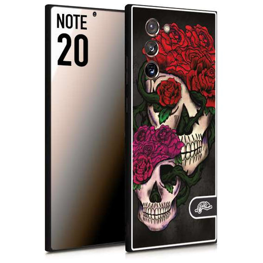 CUSTOMIZZA - Custodia cover nera morbida in tpu compatibile per Samsung NOTE 20 teschi e rose rosse fucsia skull and roses