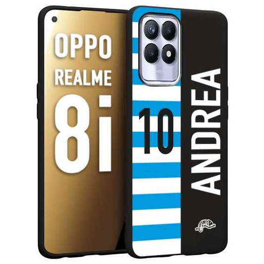 CUSTOMIZZA - Custodia cover nera morbida in tpu compatibile per Realme 8i personalizzata calcio football nome e numero calciatori biancazzurri
