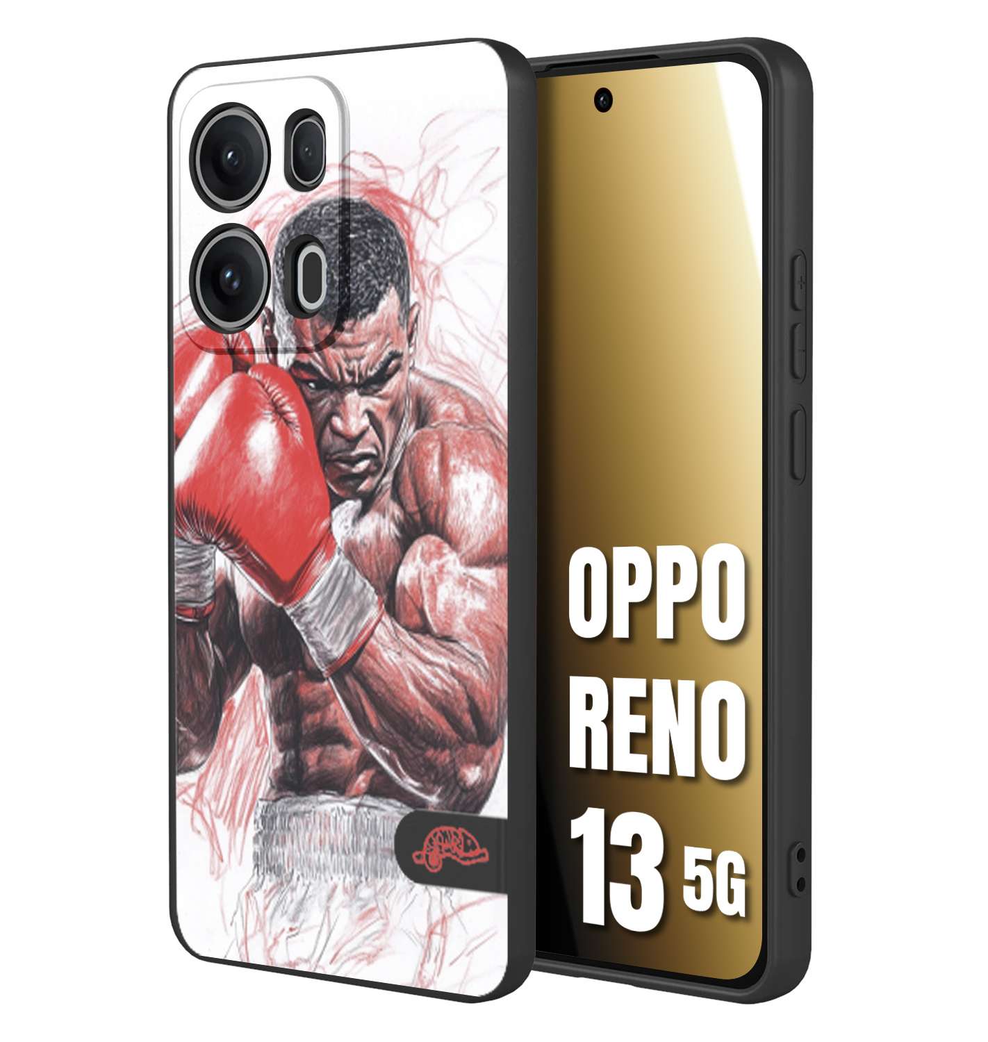 CUSTOMIZZA - Custodia cover nera morbida in tpu compatibile per Oppo Reno 13 5G pugilato pugili disegno tattoo guantoni boxer pesi massimi iron mike