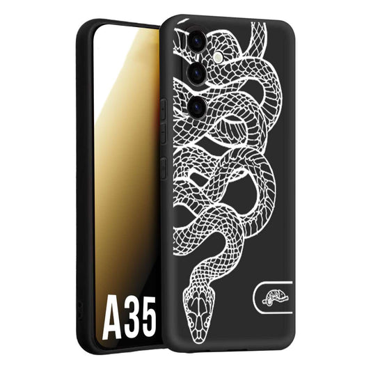 CUSTOMIZZA - Custodia cover nera morbida in tpu compatibile per Samsung A35 5G serpente snake bianco a rilievo disegnato tattoo tatuaggio