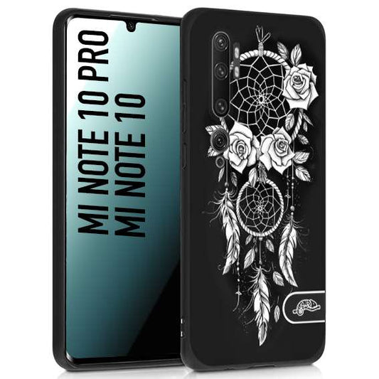 CUSTOMIZZA - Custodia cover nera morbida in tpu compatibile per Xiaomi Mi Note 10 - Mi Note 10 Pro acchiappasogni dreamcatcher black and white bianco a rilievo disegnato tattoo tatuaggio