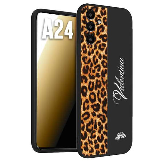 CUSTOMIZZA - Custodia cover nera morbida in tpu compatibile per Samsung A24 custom nome scritta leopardato maculato donna marrone leopard