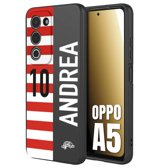 CUSTOMIZZA - Custodia cover nera morbida in tpu compatibile per Oppo A5 personalizzata calcio football nome e numero calciatori bianco rossa