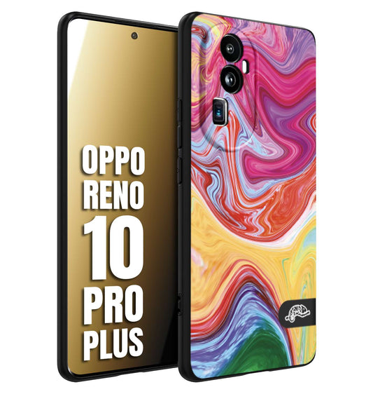 CUSTOMIZZA - Custodia cover nera morbida in tpu compatibile per Oppo Reno 10 PRO PLUS colorata fantasia vortice marmo onde verde fucsia gialla